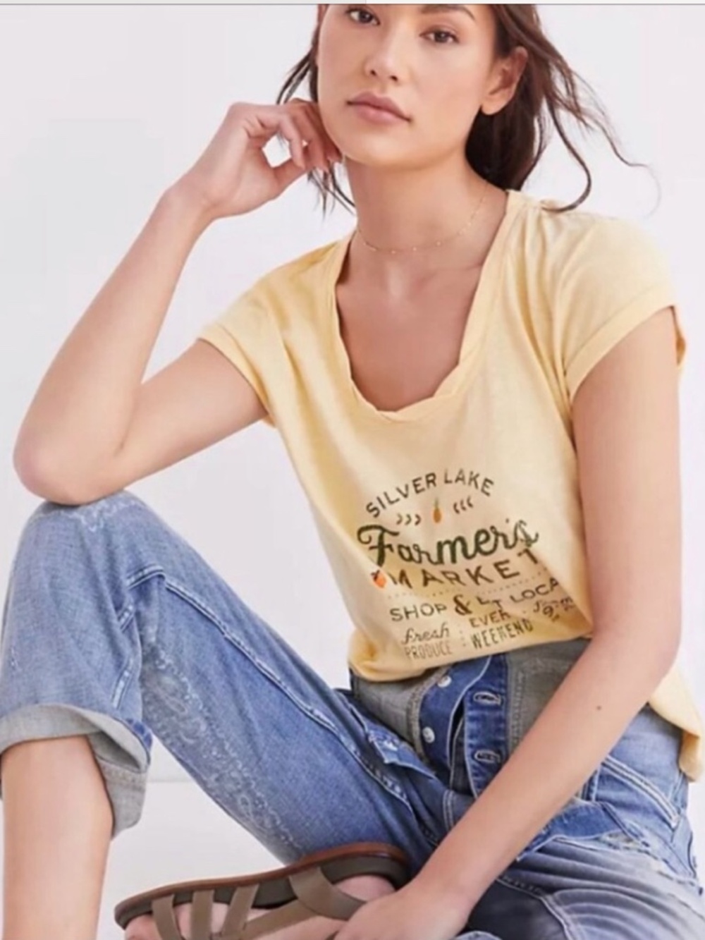 Anthro Pilcro Silver Lake Farmer's Market Yellow Tee Shirt Top M